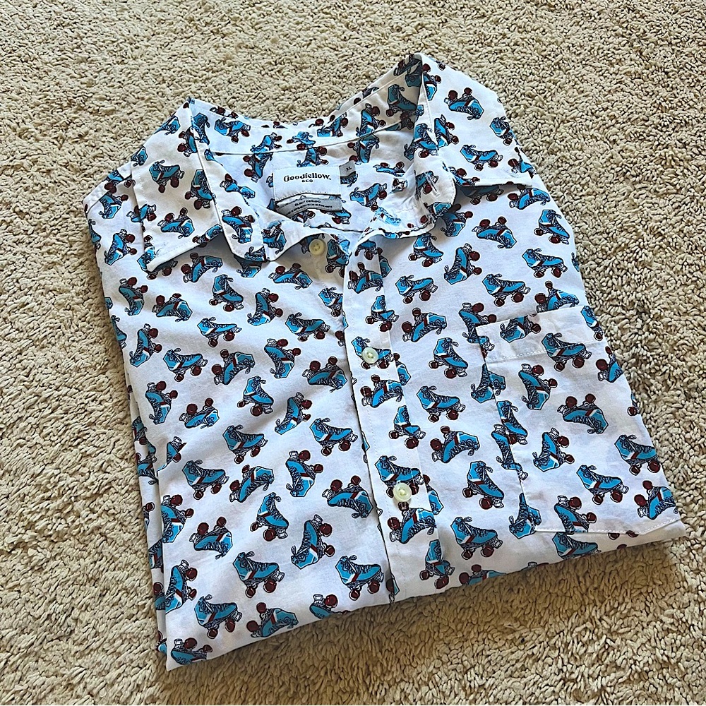 Roller Skate Men Women Button Up Collard Shirt